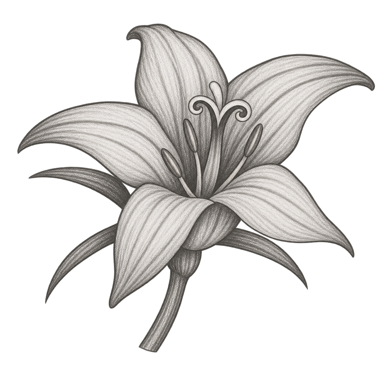 A rampion (rapunzel) flower drawn in a graphite style.