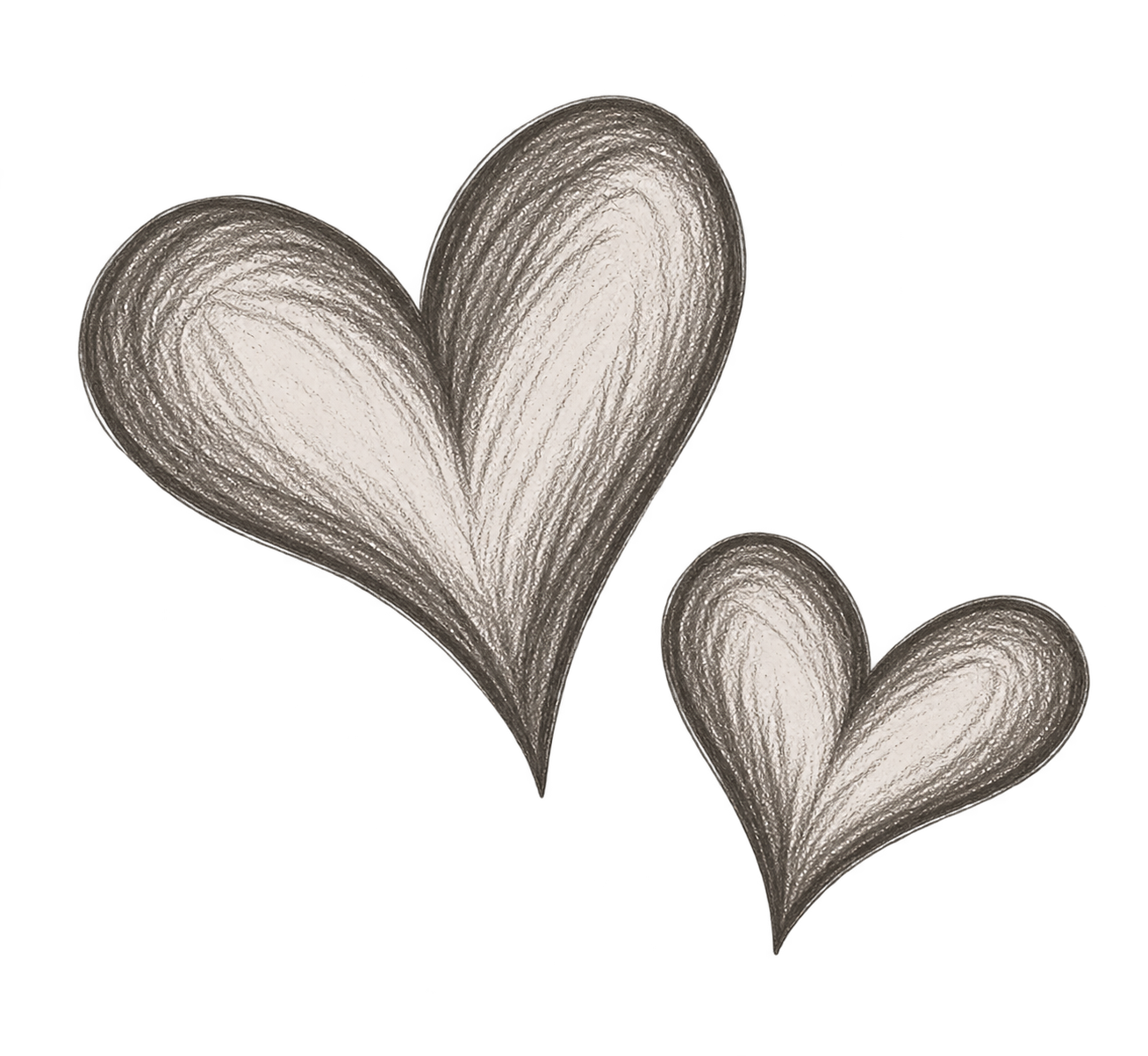 Two hearts drawn in a graphite style